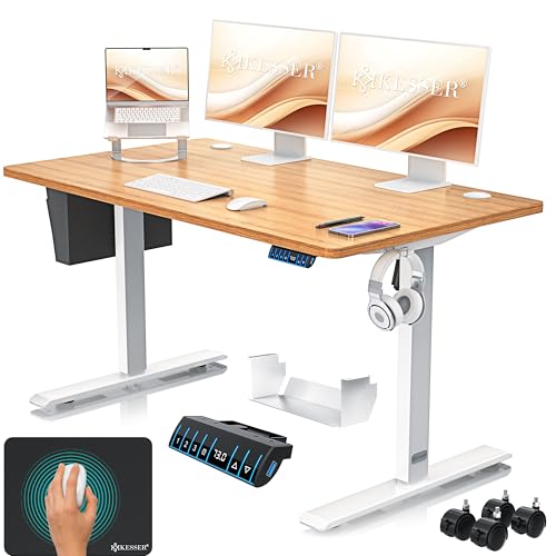 KESSER® Höhenverstellbarer Schreibtisch elektrisch 140cm x 70cm | Ergonomisch Steh-Sitz Schreibtisch | 3-Funktions-Memory Steuerung | Inkl. 360° Rollen & USB-Ladeanschluss Computertisch für Homeoffice von KESSER