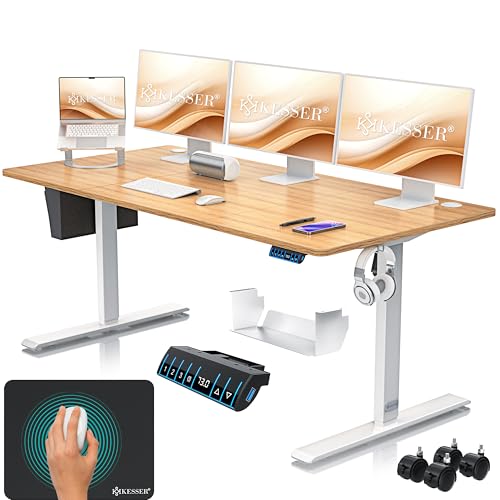 KESSER® Höhenverstellbarer Schreibtisch elektrisch 180cm x 80cm | Ergonomisch Steh-Sitz Schreibtisch | 3-Funktions-Memory Steuerung | Inkl. 360° Rollen & USB-Ladeanschluss Computertisch für Homeoffice von KESSER