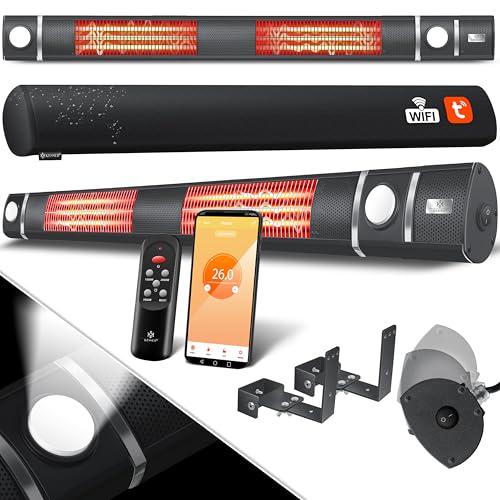 KESSER® Infrarot Heizstrahler 3000W IR-Gastro-Bar Inkl. LED Licht Terrassenstrahler Mit WiFi & Fernbedienung inkl. Schutzhülle Infrarotstrahler Quarzstrahler Terrassenheizer Wand-Heizstrahler von KESSER