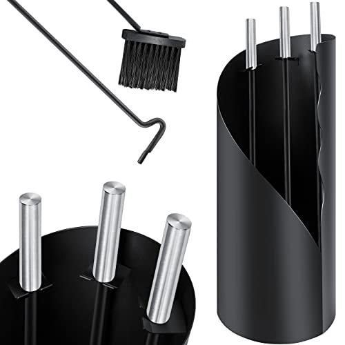 KESSER® Kaminbesteck Set 4-teiliges Kaminzubehör - Modern Design, beschichtet, Hochwertige Kamingarnitur aus 4 Teilen: Besen, Schaufel, Schürhaken, Ständer Stahl Edelstahlgriffe, Schwarz von KESSER