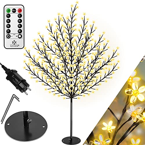 KESSER® Kirschblütenbaum mit Fernbedienung 220 LED | 220cm Lichterbaum Indoor Outdoor Metallfuß Stabil | Weihnachten Beleuchtung Leuchtbaum Warmweiß von KESSER