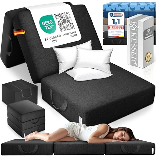 KESSER® Klappmatratze 75 x 200 x 15 cm Gästematratze 3-Fach faltbar zum Sitzhocker Faltmatratze Schaumstoff 25kg/m³ extra dick 15cm atmungsaktiv waschbar Abnehmbarer Bezug inkl. Camping Tragetasche von KESSER