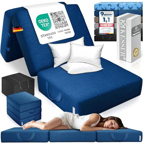 KESSER® Klappmatratze 75 x 200 x 15 cm Gästematratze 3-Fach faltbar zum Sitzhocker Faltmatratze Schaumstoff 25kg/m³ extra dick 15cm atmungsaktiv waschbar Abnehmbarer Bezug inkl. Camping Tragetasche von KESSER