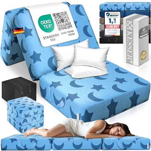 KESSER® Klappmatratze 75 x 200 x 15 cm Gästematratze 3-Fach faltbar zum Sitzhocker Faltmatratze Schaumstoff 25kg/m³ extra dick 15cm atmungsaktiv waschbar Abnehmbarer Bezug inkl. Camping Tragetasche von KESSER