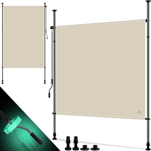 KESSER® Klemmmarkise Senkrechtmarkise 120x310cm Ausziehbar & Blickdicht Vertikalmarkise mit Handkurbel ohne Bohren Balkon-Sichtschutz & Windschutz für Garten & Terrasse Wasserfest Beige von KESSER