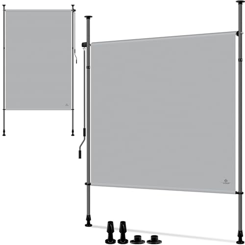KESSER® Klemmmarkise Senkrechtmarkise 150x310cm Ausziehbar & Blickdicht Vertikalmarkise mit Handkurbel ohne Bohren Balkon-Sichtschutz & Windschutz für Garten & Terrasse Wasserfest Grau von KESSER