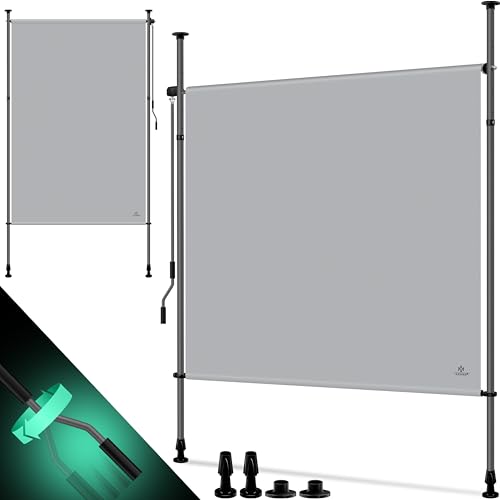 KESSER® Klemmmarkise Senkrechtmarkise außen 120x310cm Ausziehbar & Blickdicht | Vertikalmarkise mit Handkurbel ohne Bohren | Balkon-Sichtschutz & Windschutz für Garten & Terrasse Wasserfest Grau von KESSER