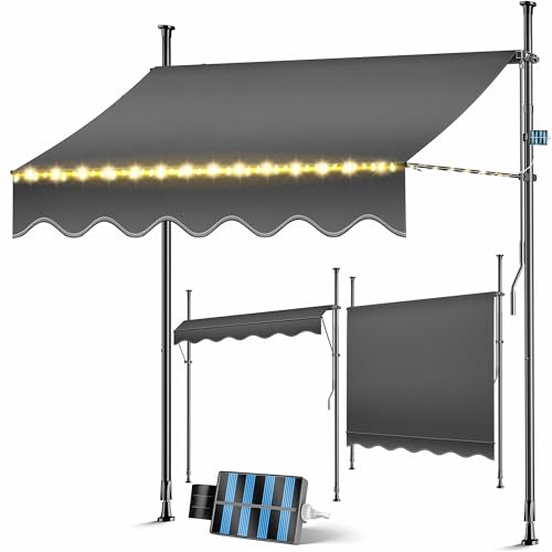 KESSER® Klemmmarkise mit Handkurbel & LED Lichterkette | Balkonmarkise ohne Bohren | Markise UV-beständig höhenverstellbar & wasserabweisend | Sonnenschutz für Balkon Terrasse & Garten 150cm von KESSER