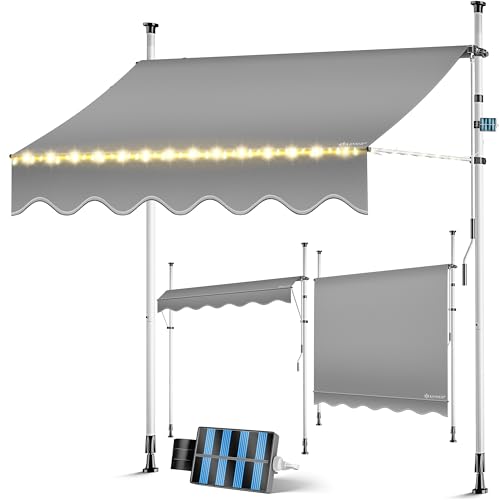 KESSER® Klemmmarkise mit Handkurbel & LED Lichterkette | Balkonmarkise ohne Bohren | Markise UV-beständig höhenverstellbar & wasserabweisend | Sonnenschutz für Balkon Terrasse & Garten 250cm von KESSER