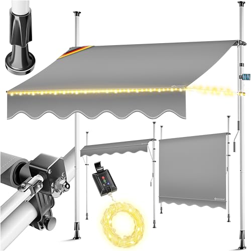 KESSER® Klemmmarkise mit Handkurbel & LED Lichterkette | Balkonmarkise ohne Bohren | Markise UV-beständig höhenverstellbar & wasserabweisend | Sonnenschutz für Balkon Terrasse & Garten 300cm von KESSER