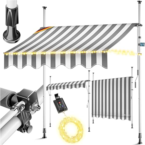 KESSER® Klemmmarkise mit Handkurbel & LED Lichterkette | Balkonmarkise ohne Bohren | Markise UV-beständig höhenverstellbar & wasserabweisend | Sonnenschutz für Balkon Terrasse & Garten 350cm von KESSER