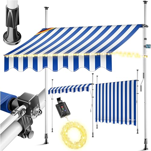 KESSER® Klemmmarkise mit Handkurbel & LED Lichterkette | Balkonmarkise ohne Bohren | Markise UV-beständig höhenverstellbar & wasserabweisend | Sonnenschutz für Balkon Terrasse & Garten 400cm von KESSER