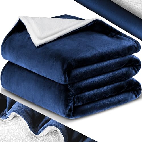 KESSER® Kuscheldecke Flauschige Sherpa Extra Weich & Warm Wohndecke Flanell Fleecedecke, Falten beständig/Anti-verfärben als Couchdecke Sofadecke oder Bettüberwurf, 130 cm x 150 cm (L) Navyblau von KESSER