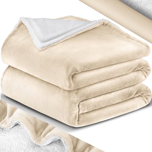 KESSER® Kuscheldecke Flauschige Sherpa Extra Weich & Warm Wohndecke Flanell Fleecedecke, Falten beständig/Anti-verfärben als Couchdecke Sofadecke oder Bettüberwurf, 130 cm x 150 cm (L) Beige von KESSER