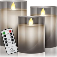 KESSER® LED Kerzen 3er Set Flammenlose Kerze mit Fernbedienung Timerfunktion Timer Dimmer Echtwachskerze 10cm 12.5cm 15cm Hoch Realistisch Flackernd von KESSER