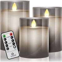 KESSER® LED Kerzen 3er Set Flammenlose Kerze mit Fernbedienung Timerfunktion Timer Dimmer Echtwachskerze 10cm 12.5cm 15cm Hoch Realistisch Flackernd von KESSER