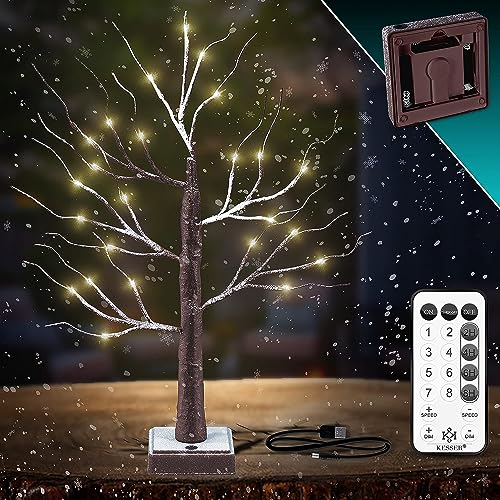 KESSER® Lichterbaum Birkenbaum 60cm LED Mit Fernbedienung Timer 8 Modi Lichterzweige für Innen Warmweiß LEDs Bäumchen Birken Weihnachtsdeko für Weihnachten Zuhause Party Geburtstag Innendekoration von KESSER