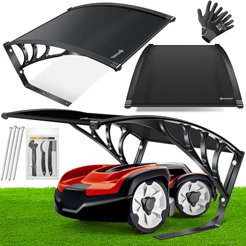 KESSER® Mähroboter Garage Dach Carport Überdachung für Rasenmäher Rasenroboter Automower Garten Witterungsbeständig Mährobotergarage inkl. Handschuhe & Brushset, Maße 82x103x47cm, Schwarz von KESSER