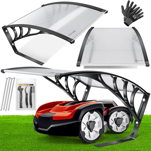 KESSER® Mähroboter Garage Dach Carport Überdachung für Rasenmäher Rasenroboter Automower Garten Witterungsbeständig Mährobotergarage inkl. Handschuhe & Brushset, Maße 82x103x47cm, Transparent von KESSER