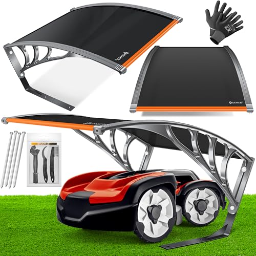 KESSER® Mähroboter Garage Dach Carport Überdachung für Rasenmäher Rasenroboter Automower Garten Witterungsbeständig Mährobotergarage inkl. Handschuhe & Brushset, Maße 82x103x47cm, Schwarz/Orange von KESSER
