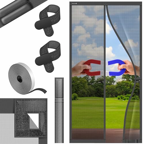 KESSER® Magnet Fliegengitter Tür Insektenschutz Magnetvorhang Türvorhang Schutzgitter mit kinderleichter Inkl. Klebemontage für Balkontür Terrassentür Kellertür Montage (Anthrazit, 90 x 210 cm) von KESSER