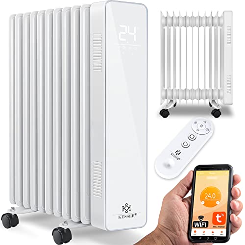 KESSER® Ölradiator 2500W Mobile Elektroheizung energiesparend mit WiFi App-Steuerung & LED Touch-Display Fernbedienung Öl Radiator Heizung elektrisch 11 Rippen Heizkörper 24h Timer Überhitzungsschutz von KESSER