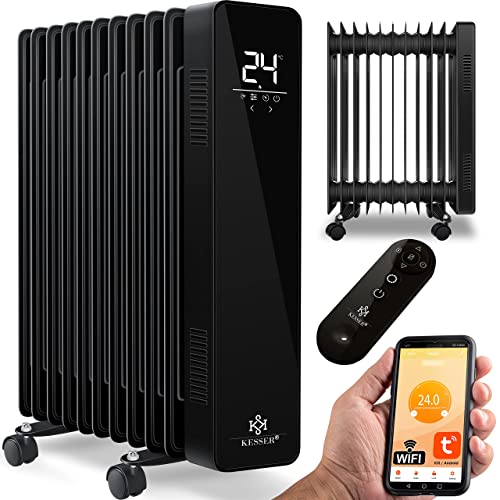 KESSER® Ölradiator 2500W Mobile Elektroheizung energiesparend mit WiFi App-Steuerung & LED Touch-Display Fernbedienung Öl Radiator Heizung elektrisch 11 Rippen Heizkörper 24h Timer Überhitzungsschutz von KESSER