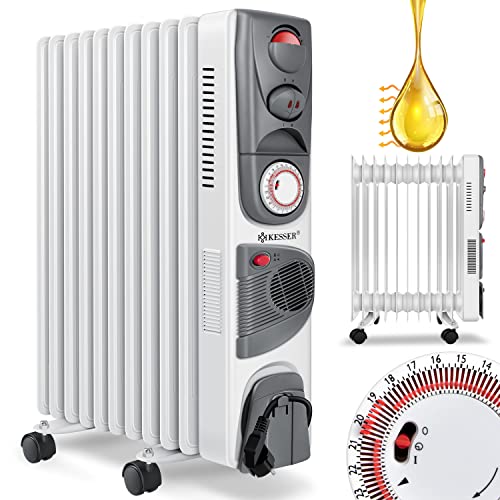 KESSER® Ölradiator Elektrische Heizung mit 11 Rippen 2500W + Lüfter Öl Radiator Elektroheizung Mobil Timer Abschaltautomatik stufenlose Temperaturregelung Überhitzungsschutz von KESSER