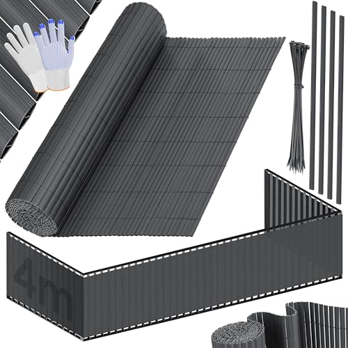 KESSER® PVC Sichtschutzmatte Sichtschutzzaun 100x400cm Balkonverkleidung Windschutz verstärkte Lamellen für Garten Balkon & Terrasse Balkonumrandung inkl Kabelbindern, Abdeckung & Handschuhe Anthrazit von KESSER