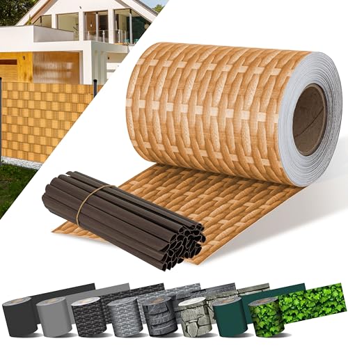 KESSER® PVC Sichtschutzstreifen Sichtschutz Rolle Doppelstabmatten Zaun Blickdicht 70m x 19 cm | 60 Befestigungsclips Wetterfest Windschutz | Zaunfolie Sichtschutz Garten Gartenzaun Rattan - Hellbraun von KESSER