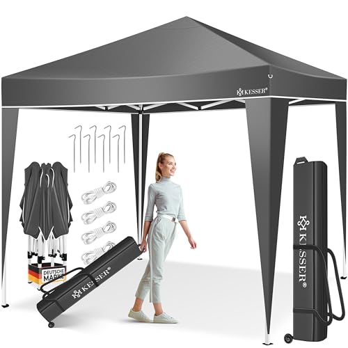 KESSER® Pavillon Faltpavillon 3x3m | Pop-Up Gartenpavillon Höhenverstellbar Stabil Wasserdicht Winterfest | Partyzelt Festzelt UV-Schutz 50+ inkl. Tasche mit Rollen & Bodenanker | Anthrazit von KESSER
