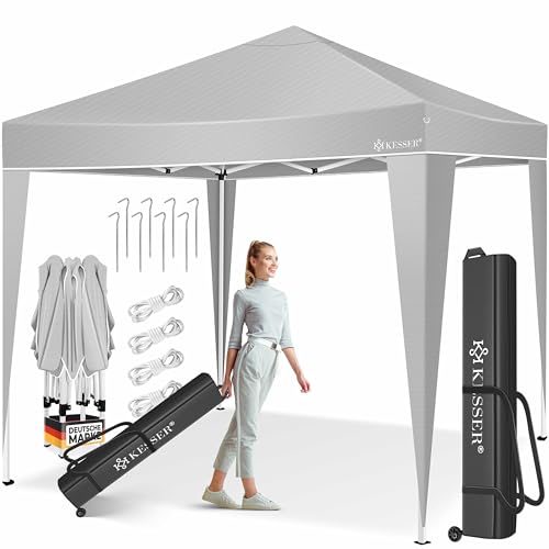 KESSER® Pavillon Faltpavillon 3x3m | Pop-Up Gartenpavillon Höhenverstellbar Stabil Wasserdicht Winterfest | Partyzelt Festzelt UV-Schutz 50+ inkl. Tasche mit Rollen & Bodenanker | Grau von KESSER