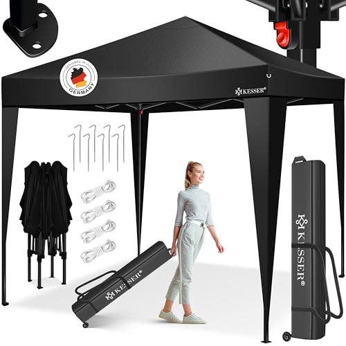 KESSER® Pavillon Faltpavillon 3x3m | Pop-Up Gartenpavillon Höhenverstellbar Stabil Wasserdicht Winterfest | Partyzelt Festzelt UV-Schutz 50+ inkl. Tasche mit Rollen & Bodenanker | Schwarz/Schwarz von KESSER