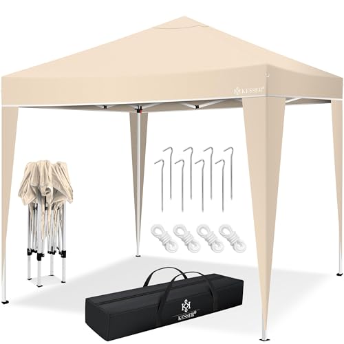 KESSER® Pavillon Faltpavillon 3x3m | Pop-Up Gartenpavillon Höhenverstellbar Stabil Wasserdicht Winterfest | Partyzelt Festzelt UV-Schutz 50+ inkl. Tasche mit Rollen & Bodenanker | Beige von KESSER