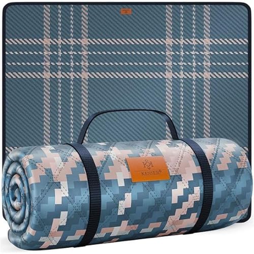 KESSER® Picknickdecke Campingdecke 200x200cm Stranddecke mit wasserdichter Unterseite dreilagig | Bequeme Picknick Decke mit Tragegriff für Strand & Camping | große Outdoor Decke faltbar & waschbar von KESSER