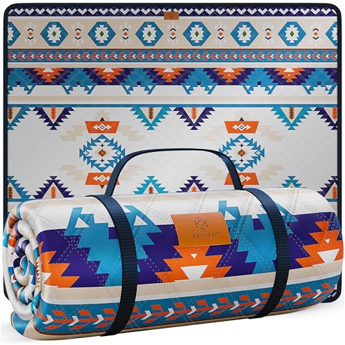 KESSER® Picknickdecke Campingdecke 200x200cm Stranddecke mit wasserdichter Unterseite dreilagig | Bequeme Picknick Decke mit Tragegriff für Strand & Camping | große Outdoor Decke faltbar & waschbar von KESSER