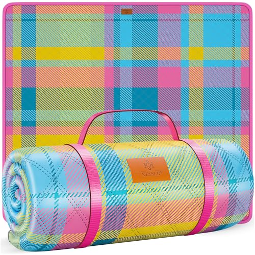 KESSER® Picknickdecke Campingdecke 200x200cm Stranddecke mit wasserdichter Unterseite dreilagig | Bequeme Picknick Decke mit Tragegriff für Strand & Camping | große Outdoor Decke faltbar & waschbar von KESSER
