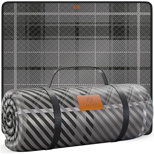 KESSER® Picknickdecke Campingdecke 200x200cm Stranddecke mit wasserdichter Unterseite dreilagig | Bequeme Picknick Decke mit Tragegriff für Strand & Camping | große Outdoor Decke faltbar & waschbar von KESSER