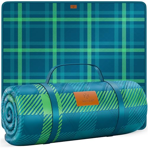 KESSER® Picknickdecke Campingdecke 200x200cm Stranddecke mit wasserdichter Unterseite dreilagig | Bequeme Picknick Decke mit Tragegriff für Strand & Camping | große Outdoor Decke faltbar & waschbar von KESSER