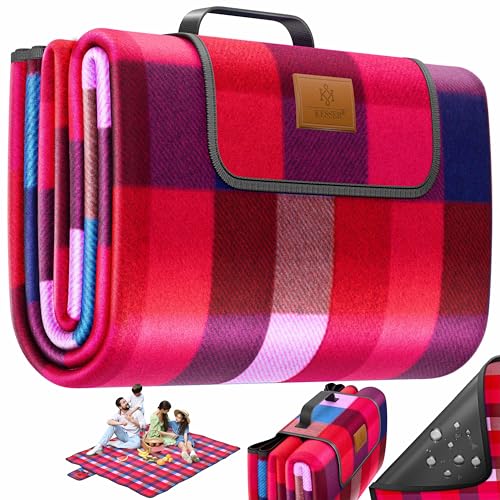 KESSER® Picknickdecke campingdecke XXL 200 x 200 cm - wärmeisoliert mit wasserdichter Unterseite mit Tragegriff Faltbare Stranddecke Picknickdecken für 4-6 Personen Waschbar Picknick Decke Rot von KESSER