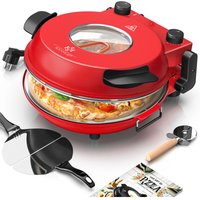 Pizza-Ofen elektrisch bis 400 Grad Elektrischer Pizzabäcker 1200W mit feuerfester Steinplatte & Timer Durchmesser 32cm inkl. Pizzaschneider Rot von KESSER