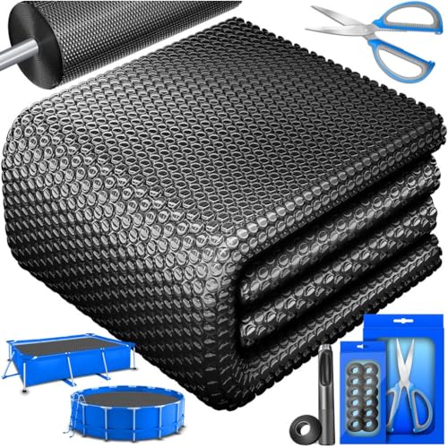 KESSER® Pool Solarabdeckplane Rechteckig 450 x 220cm Solarfolie 120 µm Solarabdeckung Solarplane zuschneidbar, Poolheizung Wassererwärmung Wärmeplane, Solarplane mit 1x Schere, 1x Lochzange & 12x Ösen von KESSER