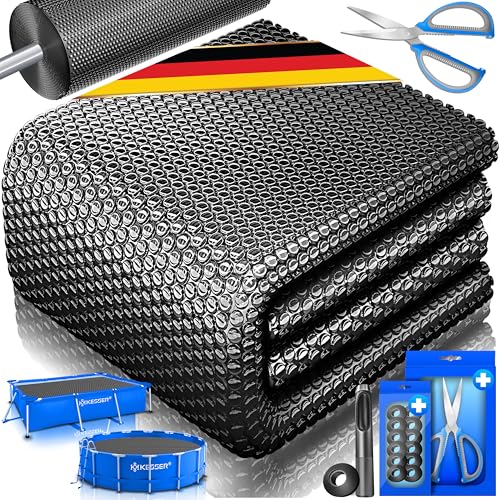 KESSER® Pool Solarfolie 400 µm | Solarplane Rechteckig 732x366cm Poolabdeckung | Solarabdeckplane flexibel zuschneidbar | Poolplane für Wassererwärmung | Solarabdeckung mit Schere, Lochzange & 12 Ösen von KESSER