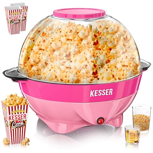 KESSER® Popcornmaschine: 800W Popcornmaker - 5,5l großer Inhalt, Antihaftbeschichtung, Deckel & Servierschale, für Öl/Butter/Zucker, Stille & Schnelle, abnehmbare Heizfläche, inkl. Popcornbecher, rosa von KESSER