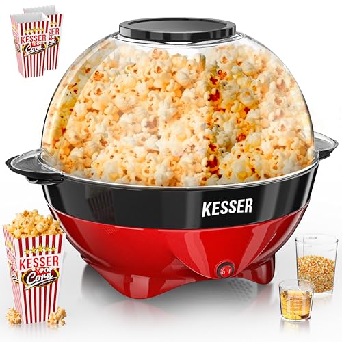 KESSER® Popcornmaschine Groß 800W | Popcorn-Maker 5,5l Inhalt mit Antihaftbeschichtung Deckel & Servierschale | für Öl Butter Zucker Stille & Schnelle inkl. abnehmbarer Heizfläche & Popcornbecher, rot von KESSER