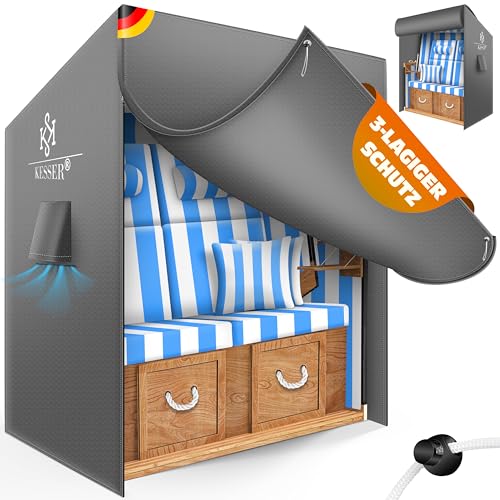 KESSER® Premium Strandkorb Schutzhülle mit Belüftungsöffnungen, Strandkorbhülle Wasserdicht, Winterfest UV-Beständiges, Schwerlast Reißfest 600D Oxford Gewebe Abdeckung (135x105x175cm), Grau von KESSER