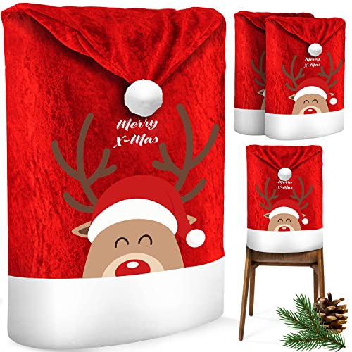 KESSER® Premium Weihnachtsstuhlüberzug 2er Set Stuhlhussen für Weihnachten Nikolausmütze Stuhlbezug Husse Weihnachtsdeko für Stühle Überzieher - Stuhlabdeckung im weihnachtlichen Design von KESSER