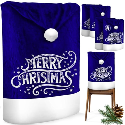 KESSER® Premium Weihnachtsstuhlüberzug 4er Set Stuhlhussen für Weihnachten Nikolausmütze Stuhlbezug Husse Weihnachtsdeko für Stühle Überzieher - Stuhlabdeckung im weihnachtlichen Design von KESSER