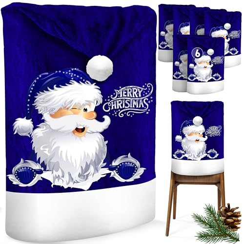 KESSER® Premium Weihnachtsstuhlüberzug 6er Set Stuhlhussen für Weihnachten Nikolausmütze Stuhlbezug Husse Weihnachtsdeko für Stühle Überzieher - Stuhlabdeckung im weihnachtlichen Design von KESSER