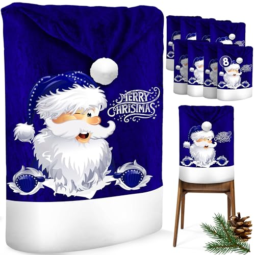 KESSER® Premium Weihnachtsstuhlüberzug 8er Set Stuhlhussen für Weihnachten Nikolausmütze Stuhlbezug Husse Weihnachtsdeko für Stühle Überzieher - Stuhlabdeckung im weihnachtlichen Design von KESSER